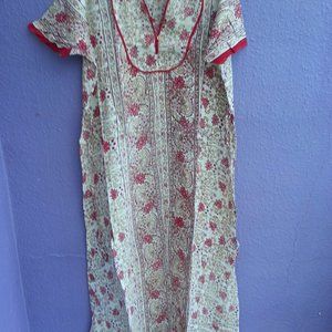 - Full length 100% cotton flower design dress night wear lingerie